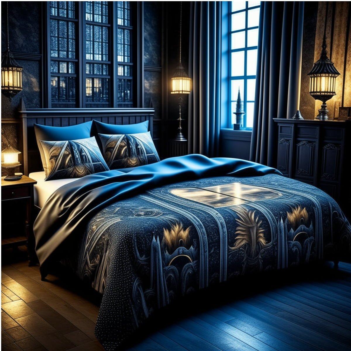 Harry Potter-themed bedding sets. with house colors