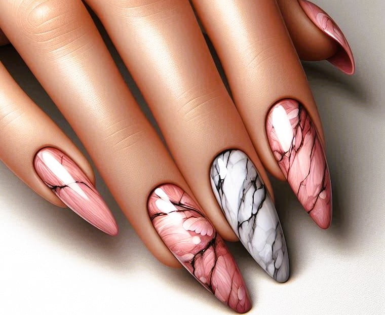 Marble effect nail in shades of pink for a sophisticated look